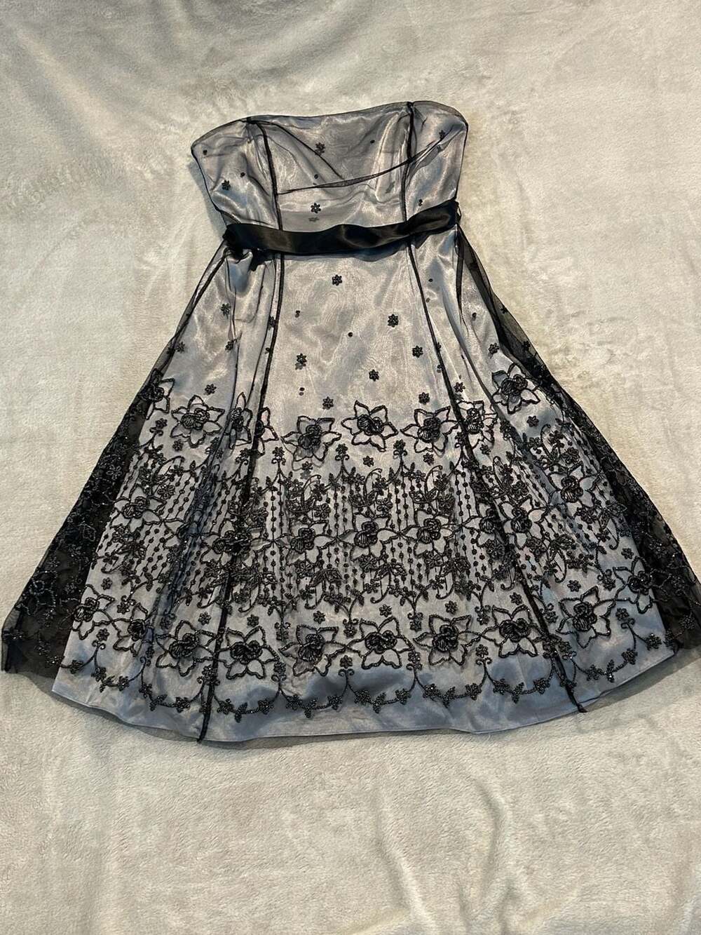 Adrianna Papell Strapless Beaded Dress Size 10 Silver Black Floral